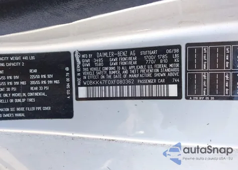 1999 Mercedes-Benz Slk 230 Kompressor z USA, uszkodzony, nr VIN WDBKK47F0XF080362